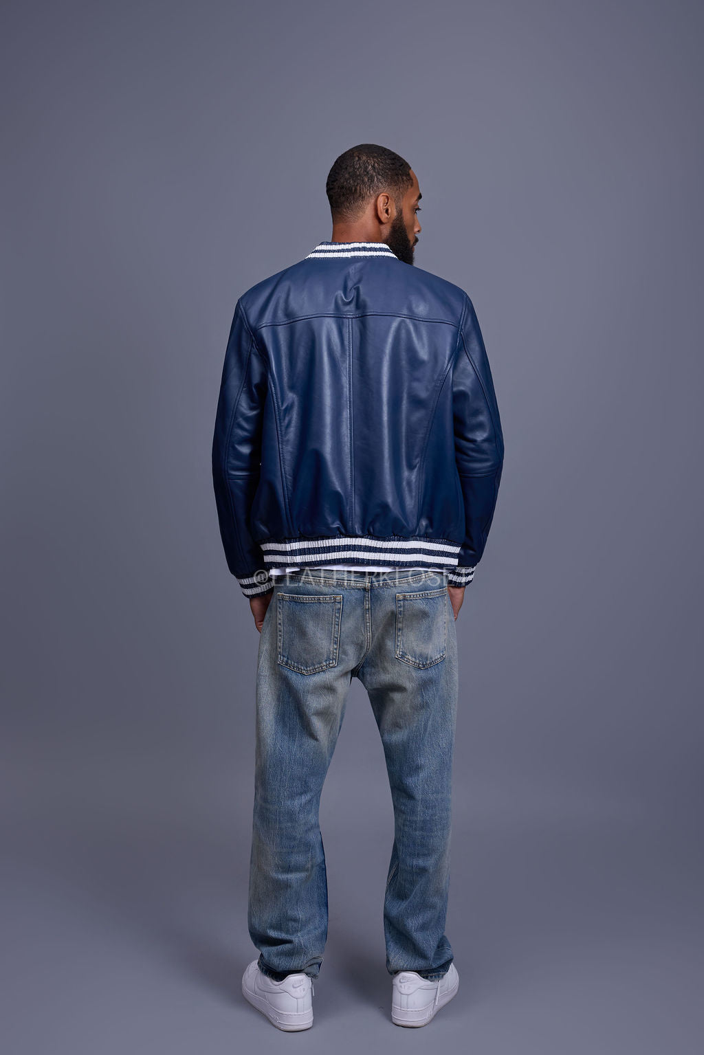Men's V-Bomber Baseball Jacket [Navy/White]