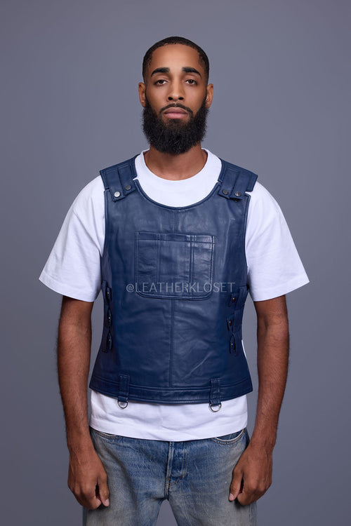 Men's Leather Vegas Vest [Navy]