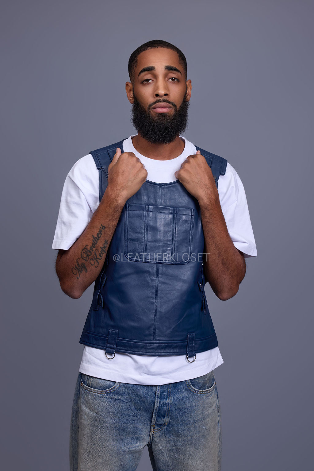 Men's Leather Vegas Vest [Navy]
