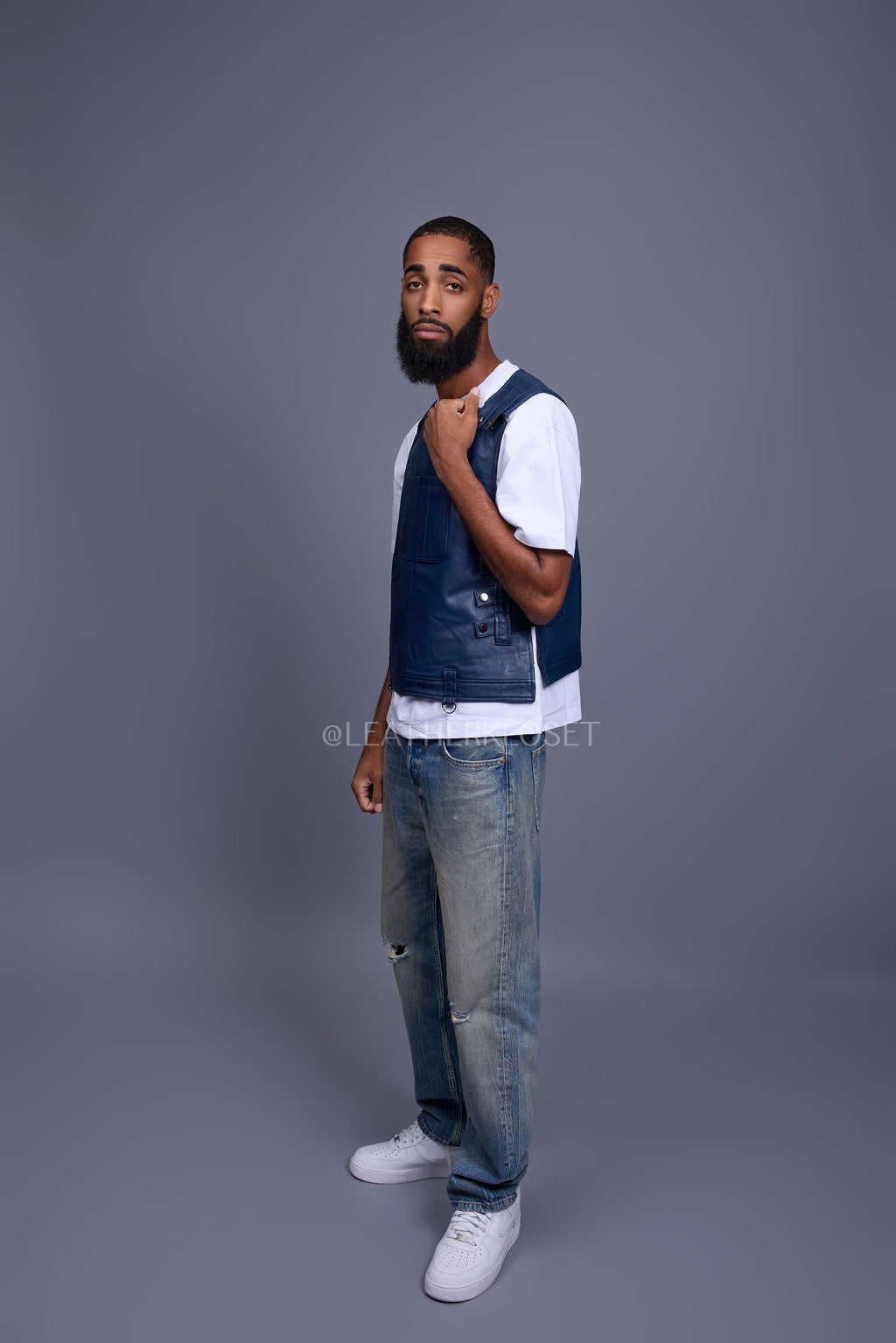 Men's Leather Vegas Vest [Navy]
