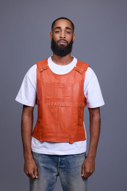 Men's Leather Vegas Vest [Orange]