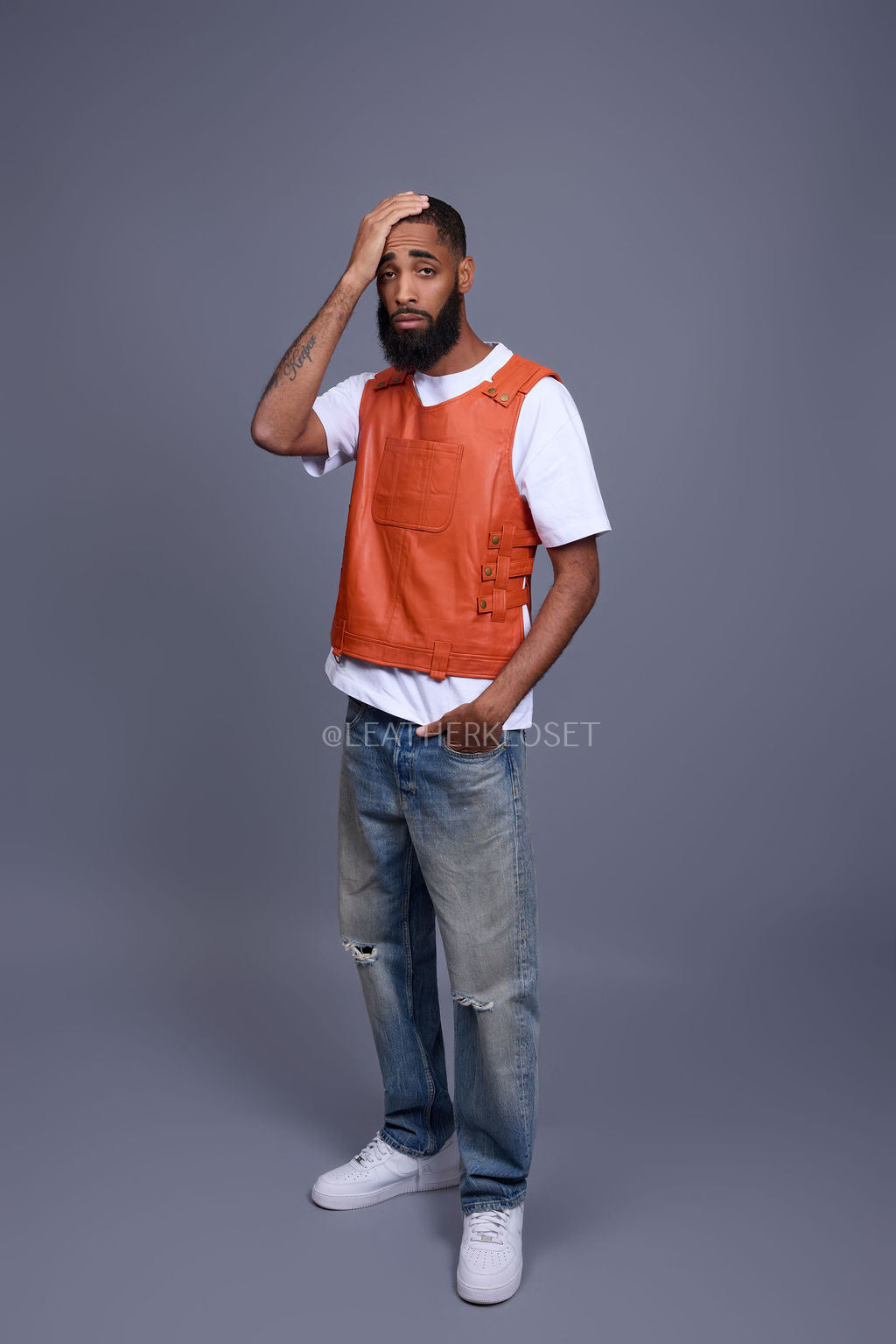 Men's Leather Vegas Vest [Orange]