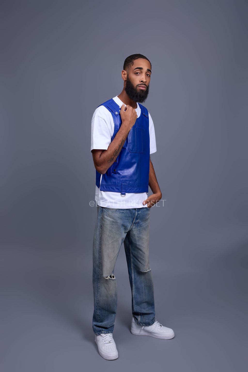 Men's Leather Vegas Vest [Royal Blue]
