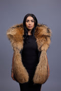 Women's It Raccoon Fox Fur Vest With Hood [Natural]