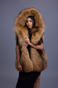 Women's It Raccoon Fox Fur Vest With Hood [Natural]