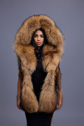 Women's It Raccoon Fox Fur Vest With Hood [Natural]