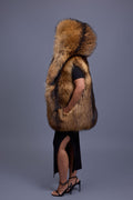 Women's It Raccoon Fox Fur Vest With Hood [Natural]