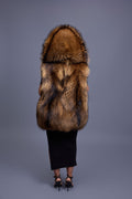 Women's It Raccoon Fox Fur Vest With Hood [Natural]