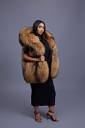 Women's It Raccoon Fox Fur Vest With Hood [Natural]
