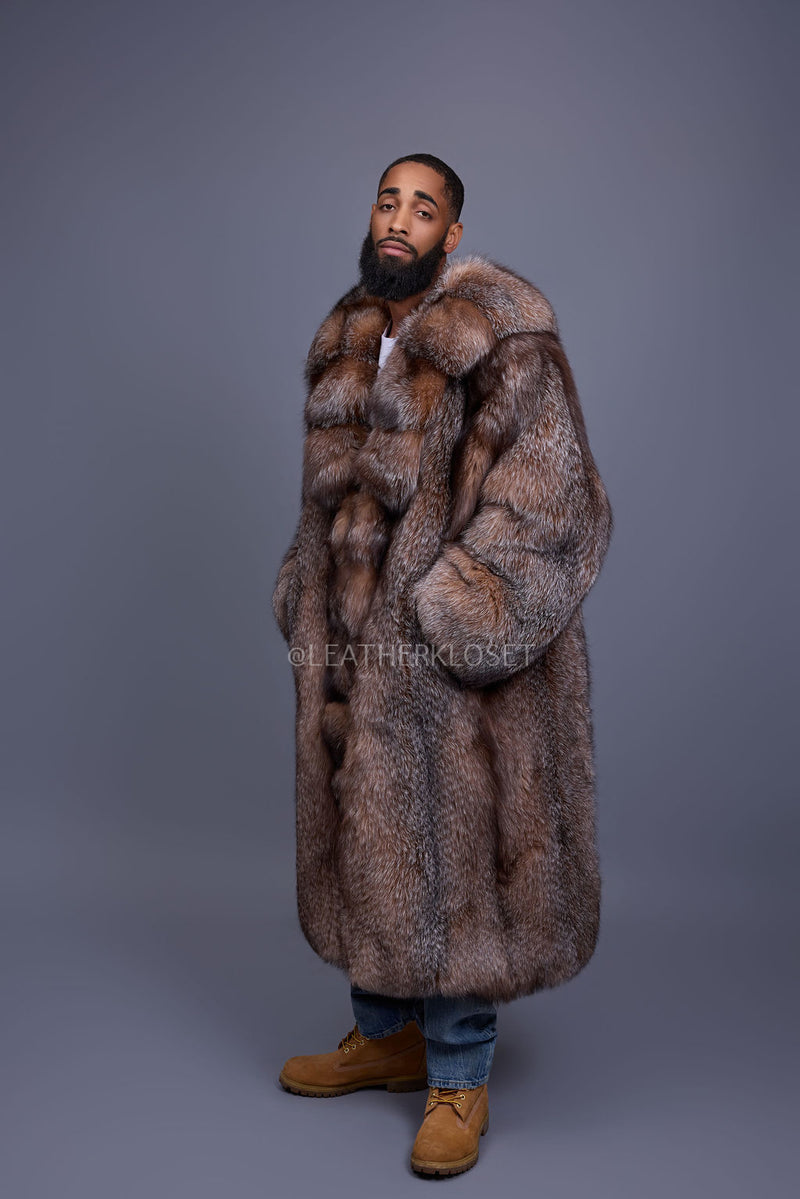 Men's Sebastian Long Fox Trench Coat [Crystal]