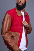 Men's Wool And Leather Pilot Jacket [Red/Caramel Crunch]