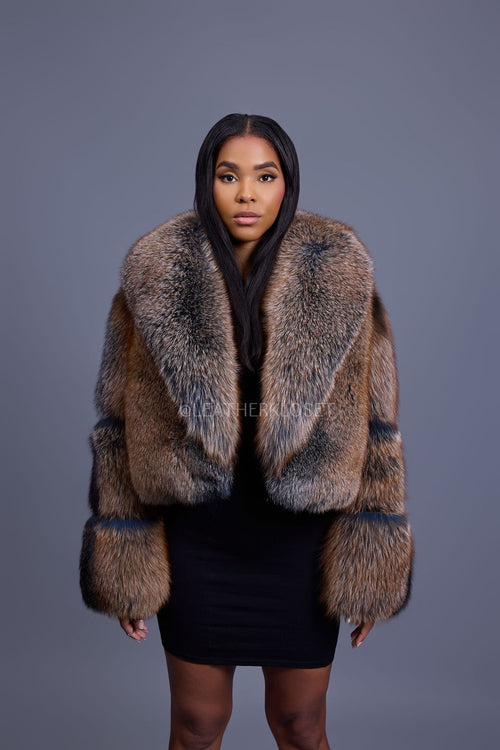 Women's Charlotte Crop Fox Bomber [Blue Frosted]