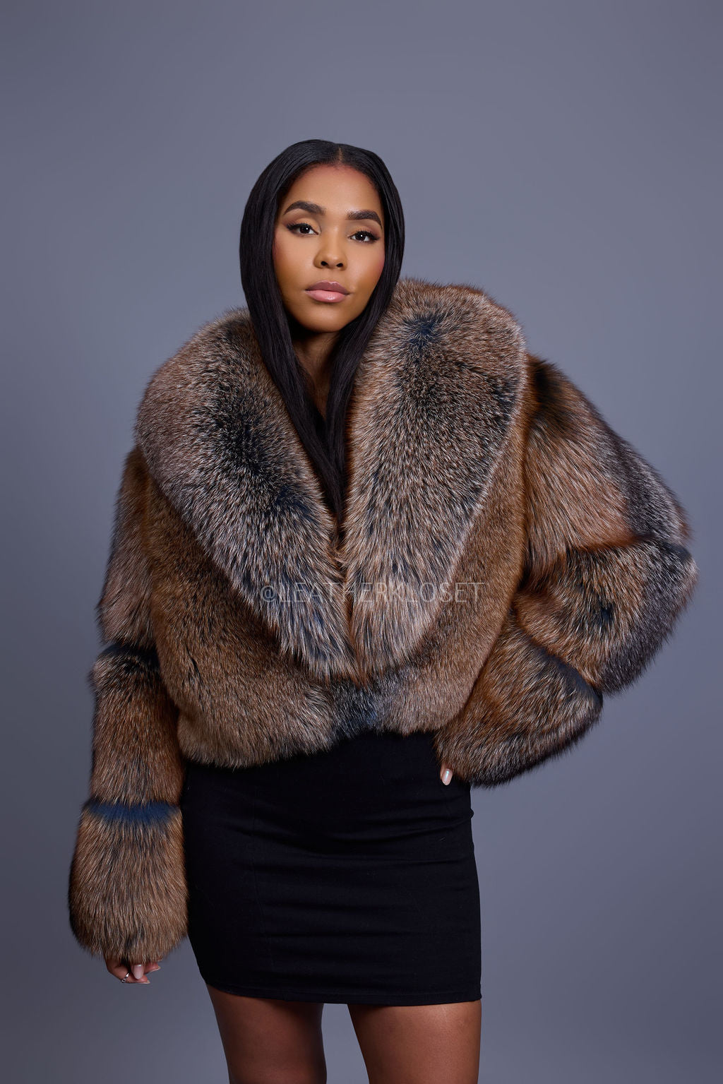 Women's Charlotte Crop Fox Bomber [Blue Frosted]
