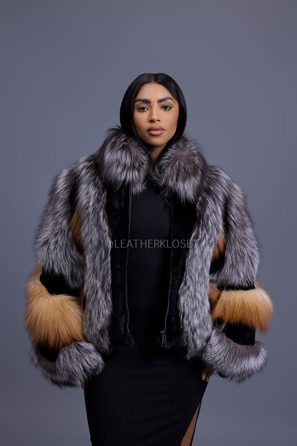 Women's Onyx Fox & Shearling Bomber [Multi Color]