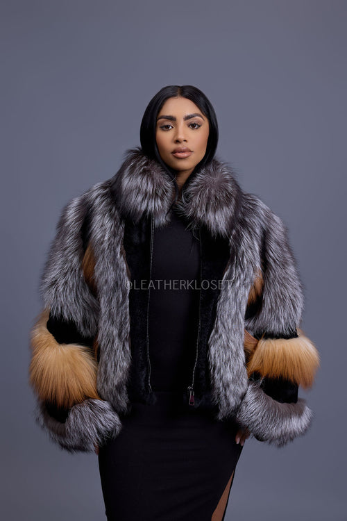 Women's Onyx Fox & Shearling Bomber [Multi Color]
