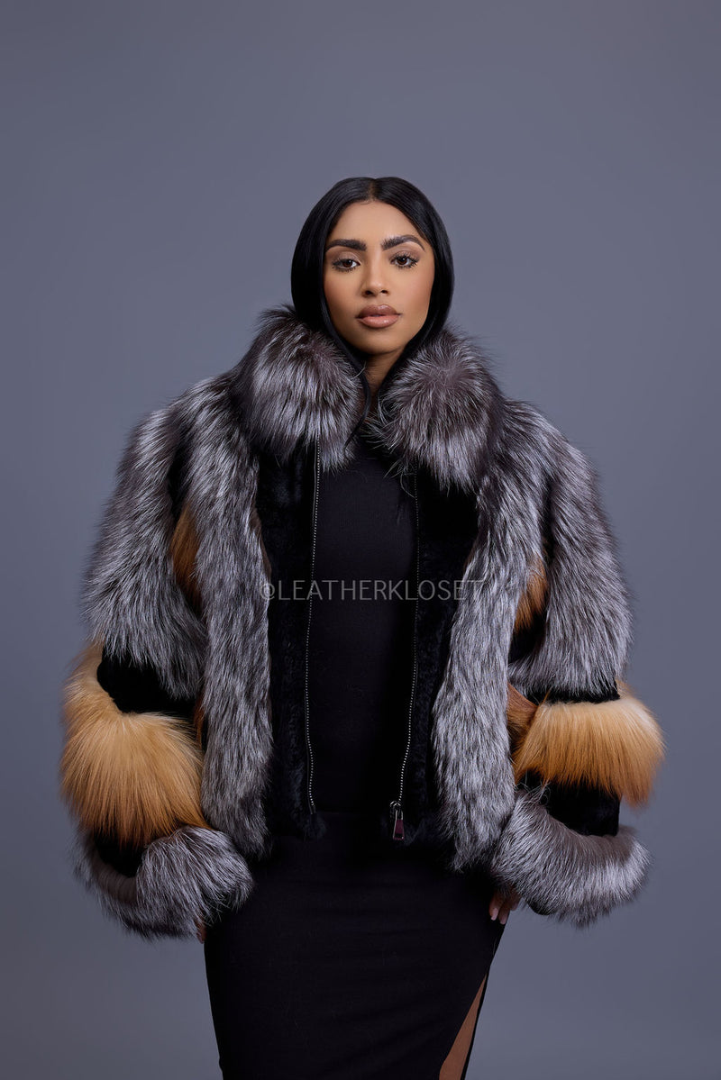 Women's Onyx Fox & Shearling Bomber [Multi Color]