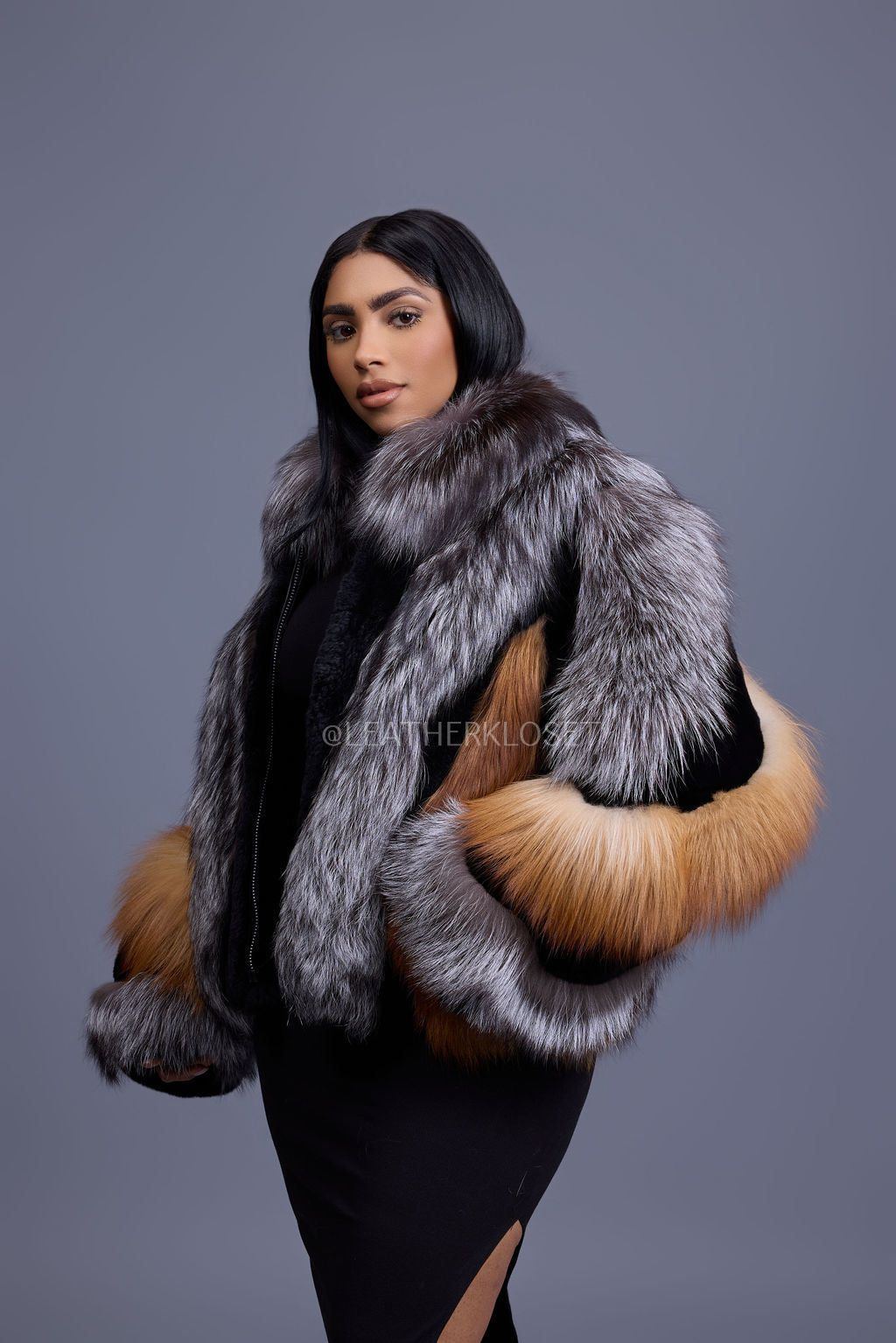 Women's Onyx Fox & Shearling Bomber [Multi Color]