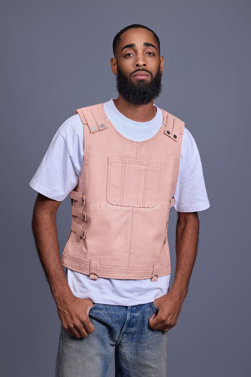 Men's Leather Vegas Vest [Baby Pink]