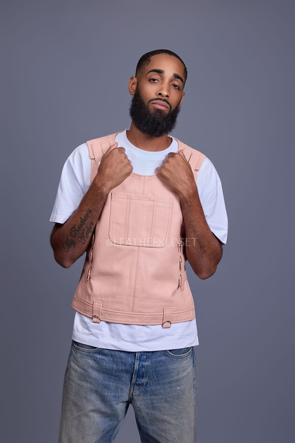 Men's Leather Vegas Vest [Baby Pink]