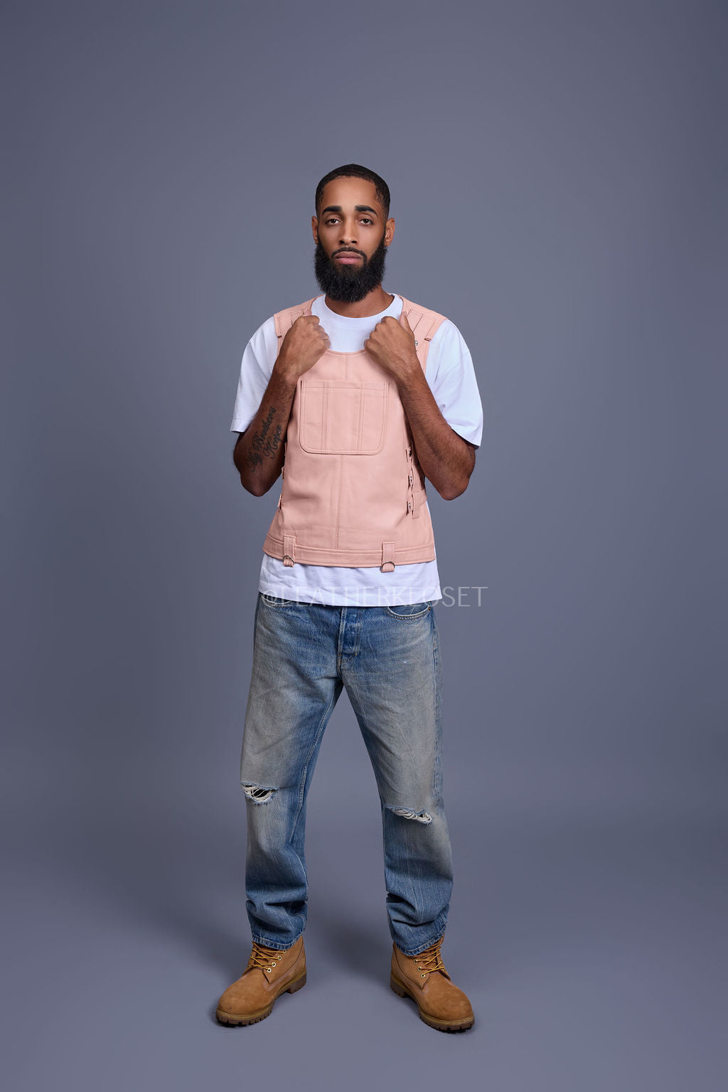 Men's Leather Vegas Vest [Baby Pink]