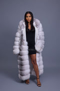 Women's Destiny Long Length Fox Fur Trench Coat With Hood [Arctic]