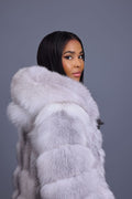 Women's Destiny Long Length Fox Fur Trench Coat With Hood [Arctic]