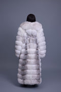 Women's Destiny Long Length Fox Fur Trench Coat With Hood [Arctic]