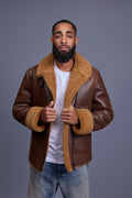 Men's Shearling Pilot Biker Jacket [Ginger Brown]