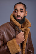 Men's Shearling Pilot Biker Jacket [Ginger Brown]