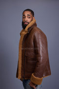 Men's Shearling Pilot Biker Jacket [Ginger Brown]