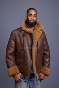 Men's Shearling Pilot Biker Jacket [Ginger Brown]