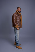 Men's Shearling Pilot Biker Jacket [Ginger Brown]