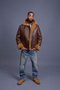 Men's Shearling Pilot Biker Jacket [Ginger Brown]