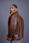 Men's Shearling Pilot Biker Jacket [Ginger Brown]