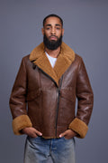 Men's Shearling Pilot Biker Jacket [Ginger Brown]