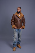Men's Shearling Pilot Biker Jacket [Ginger Brown]