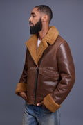 Men's Shearling Pilot Biker Jacket [Ginger Brown]