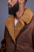 Men's Shearling Pilot Biker Jacket [Ginger Brown]