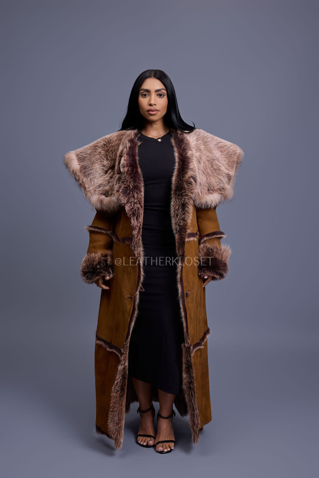 Women's Pocahontas Sheepskin Trench Coat [Brown]