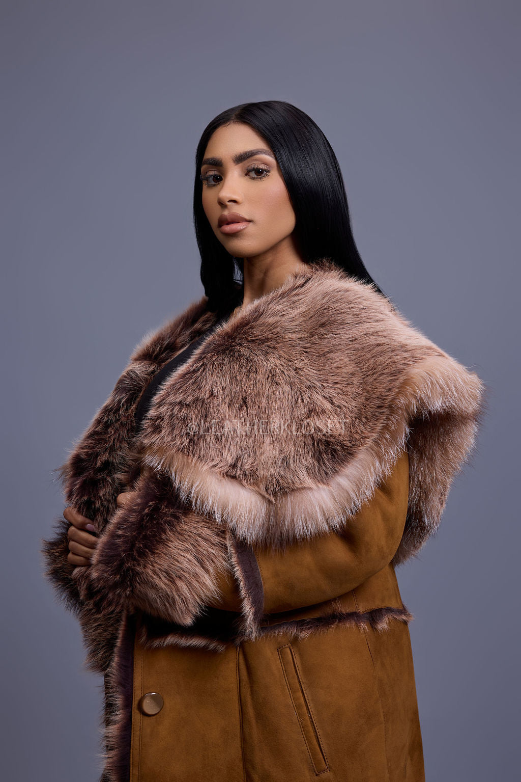 Women's Pocahontas Sheepskin Trench Coat [Brown]