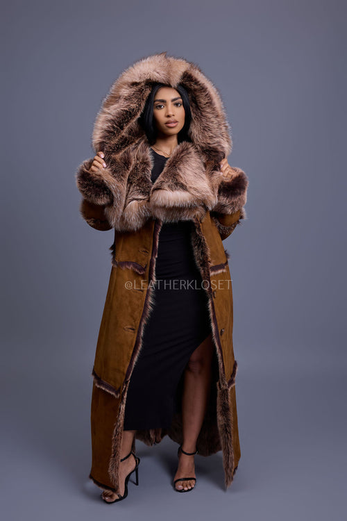 Women's Pocahontas Sheepskin Trench Coat [Brown]