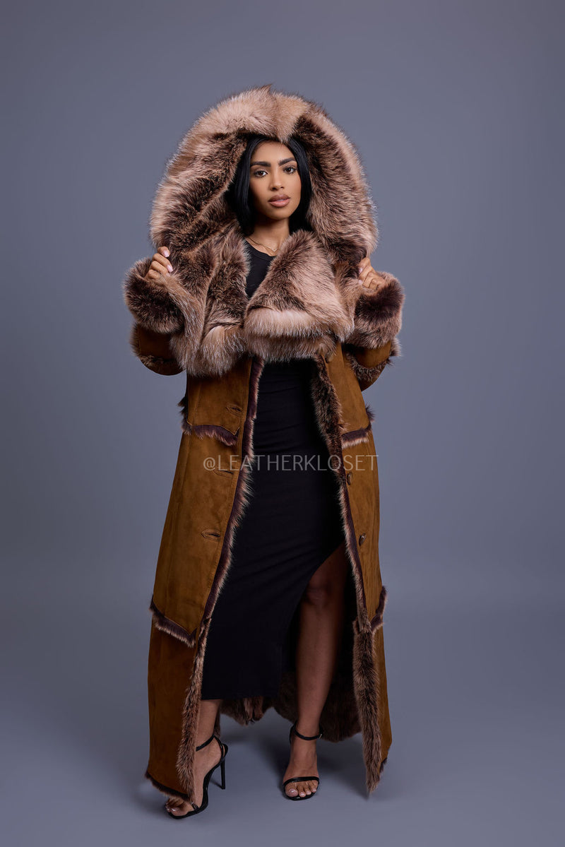 Women's Pocahontas Sheepskin Trench Coat [Brown]
