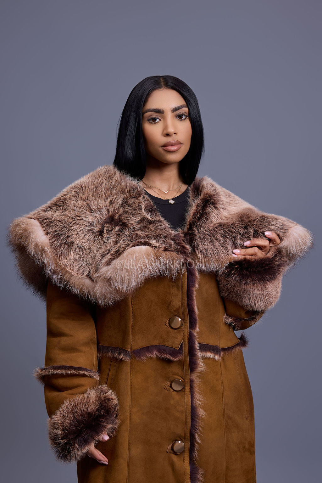 Women's Pocahontas Sheepskin Trench Coat [Brown]