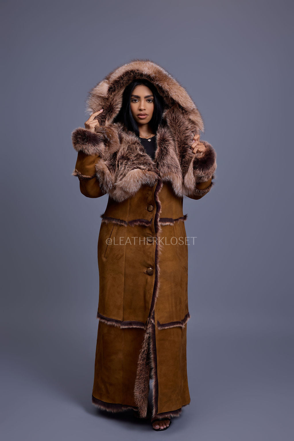 Women's Pocahontas Sheepskin Trench Coat [Brown]