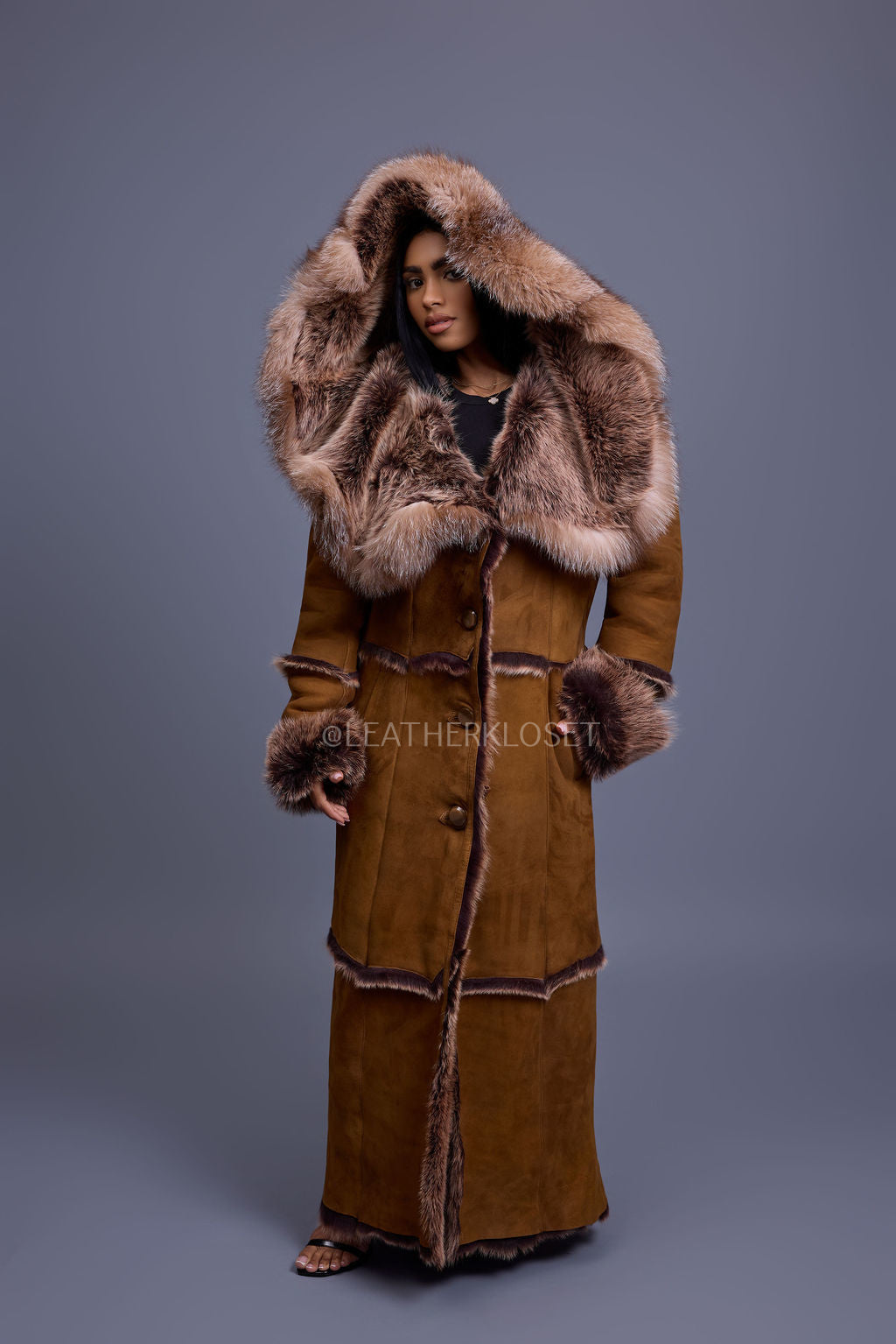 Women's Pocahontas Sheepskin Trench Coat [Brown]