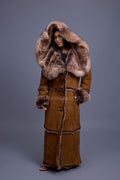 Women's Pocahontas Sheepskin Trench Coat [Brown]