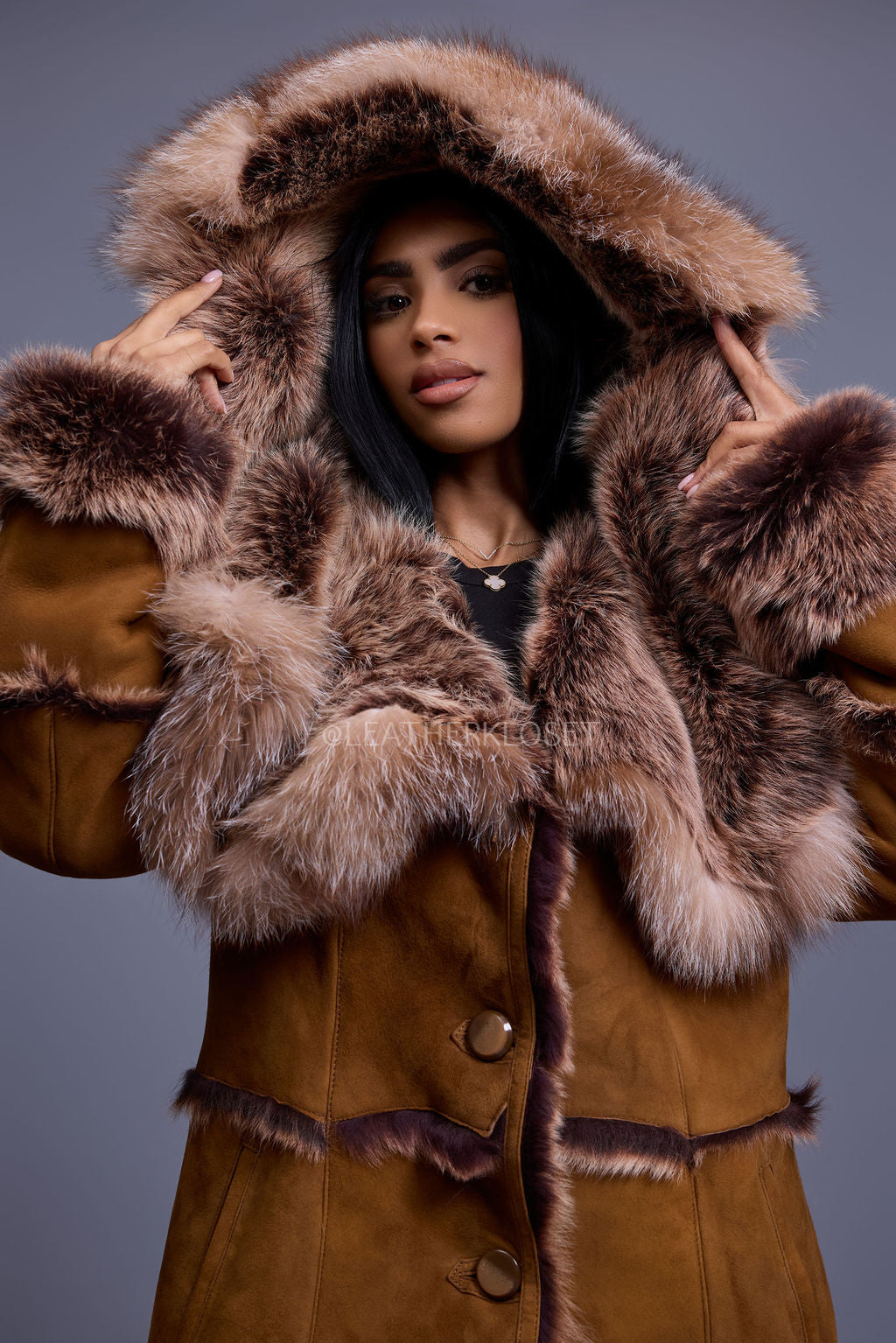 Women's Pocahontas Sheepskin Trench Coat [Brown]