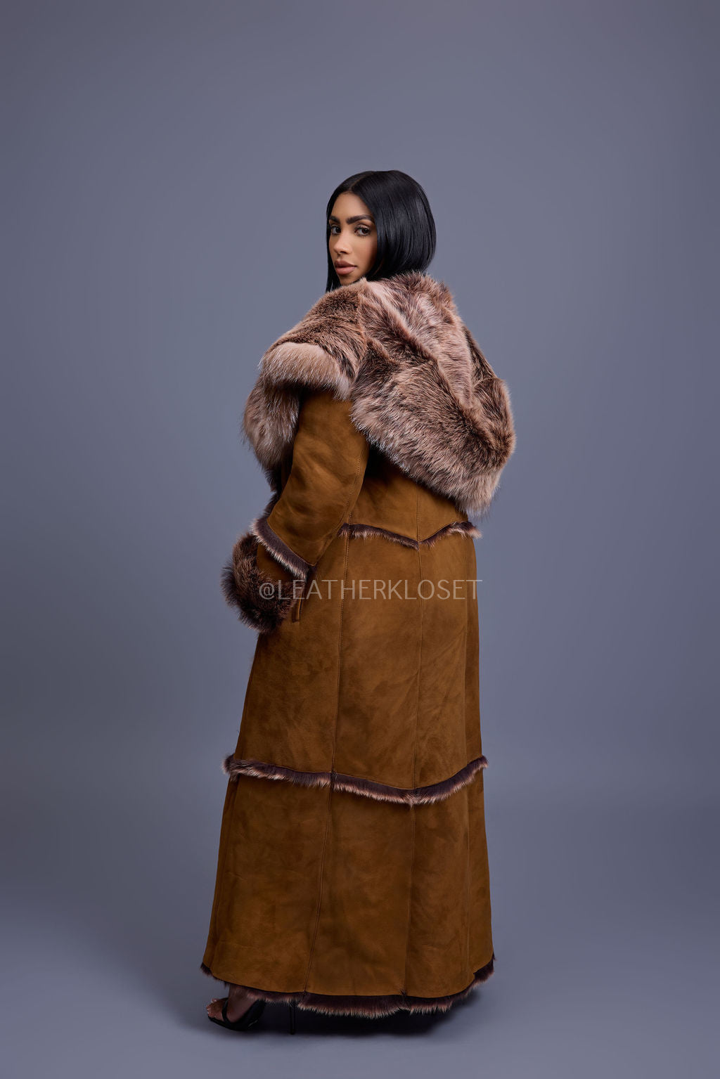 Women's Pocahontas Sheepskin Trench Coat [Brown]