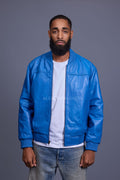 Men's Classic Baseball Leather Jacket Royal Blue