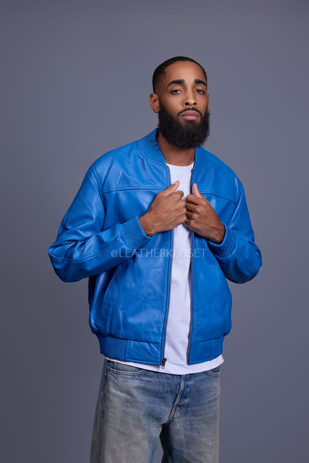 Men's Classic Baseball Leather Jacket Royal Blue